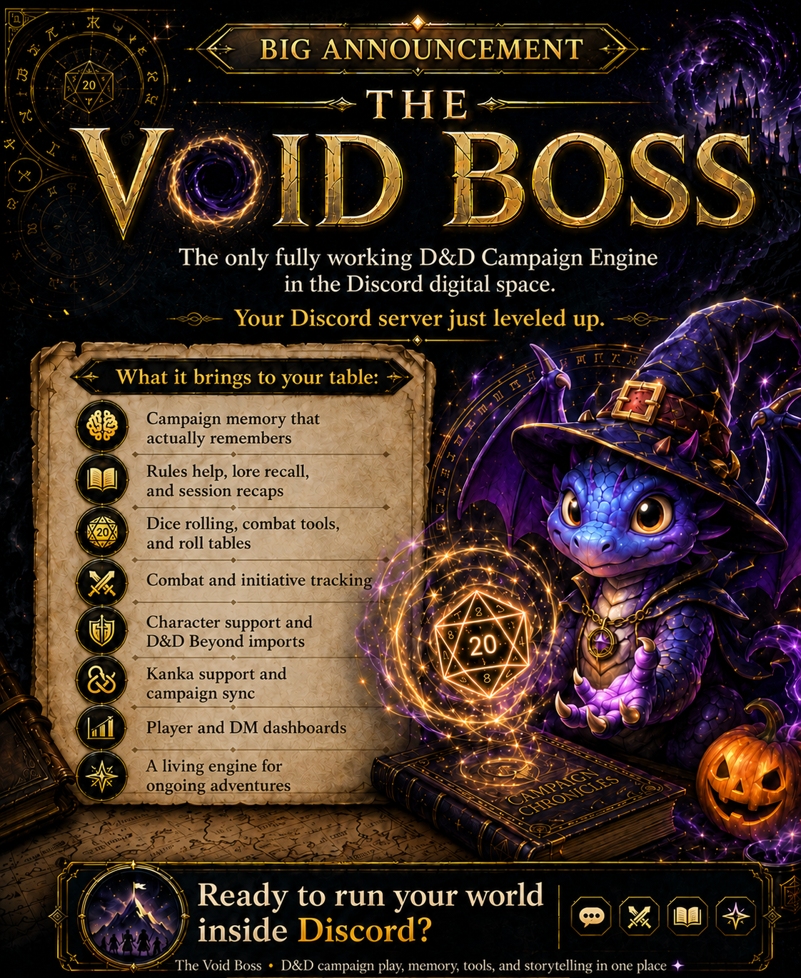 The Void Boss announcement poster for the D&D campaign engine in Discord